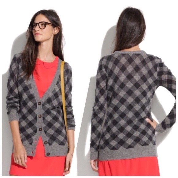 * SOLD * Madewell Wallace 100% Merino Wool Plaid Cardigan - Picture 7 of 13